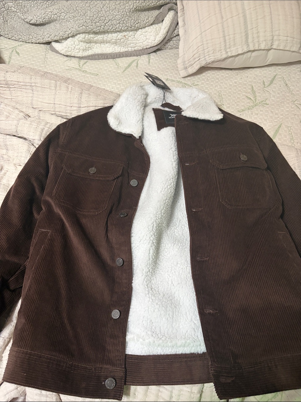 Men's Brown Corduroy Sherpa-Lined Shirt Jacket